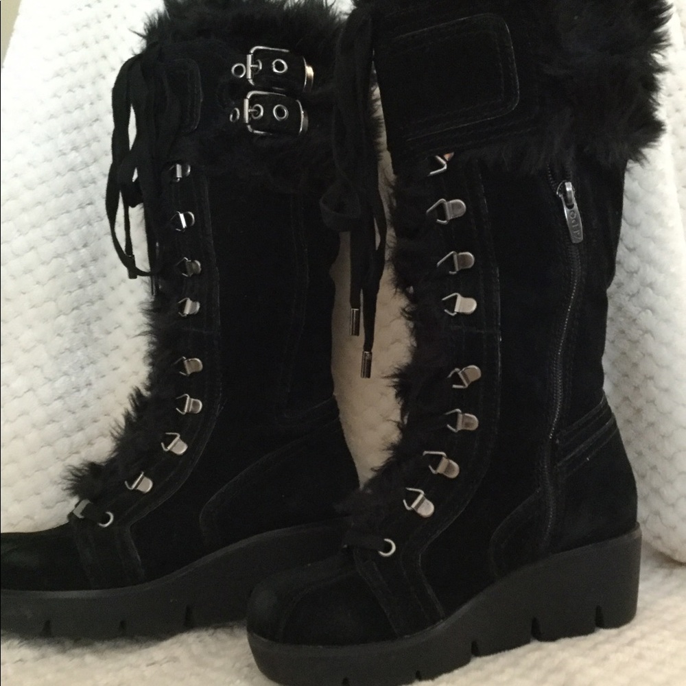 Aldo Black Suede with Black Faux Fur Boots.